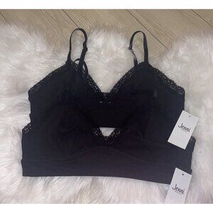 2 Jenni On Repeat Wide Lace Trim Cotton Bralettes Bras Womens M Medium Black New